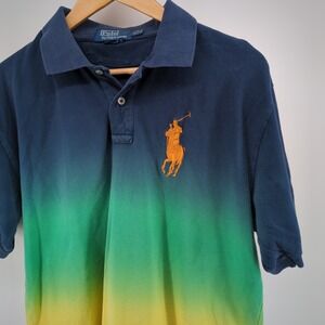 Polo Ralph Lauren Polo Shirt Mens XXL Blue Green Ombre Tie Dye Pony Custom Fit